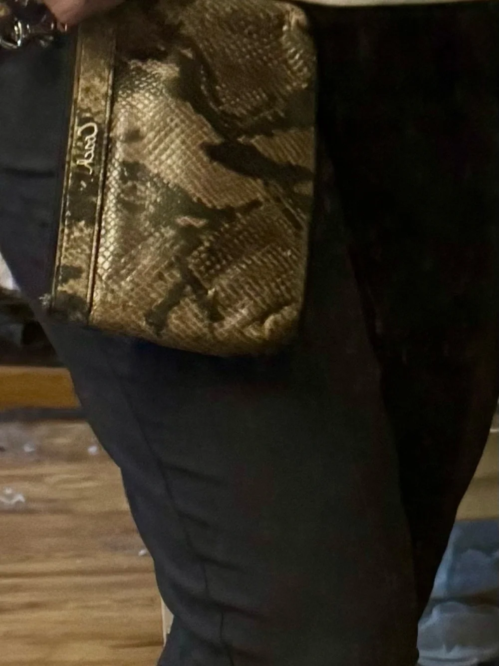 Coach Taupe and Black Snakeskin-Print Wristlet
